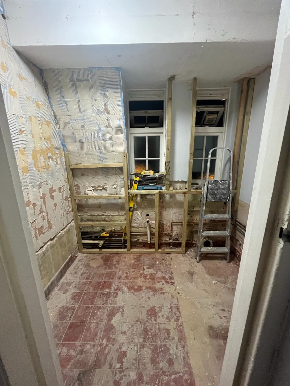 New studwork formed to carry the wall hung sanitaryware